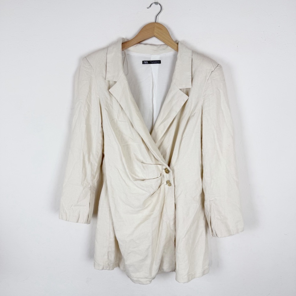 Zara linen blend blazer dress cream - Picture 4 of 10